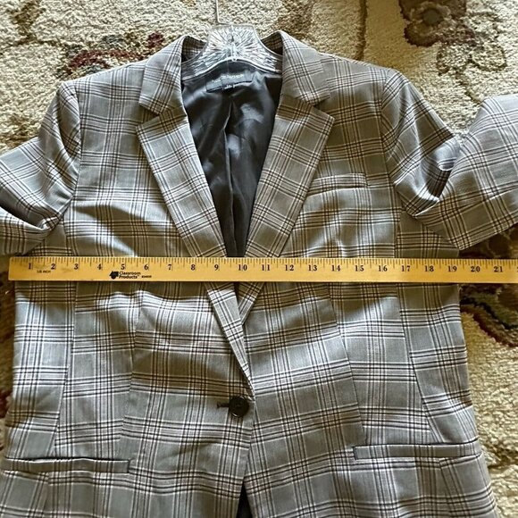 Banana Republic Blazer Long and Lean Jacket Plaid Gray Pink Wool Blend Sz 12 New - Picture 9 of 11